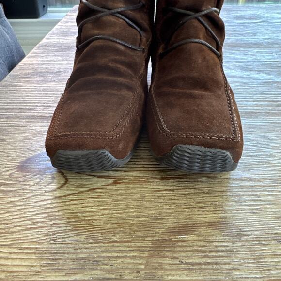 Elle Brown Chestnut Suede Womens Size 7-7.5 Boot Lace Up Square Toe Mid Calf - Picture 4 of 8